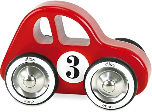 VILAC - Jeux et Jouets - Swing Car Rouge - Voiture en bois massif - Roues en métal et caoutchouc - Chiffre 3 - Jeu pour Enfants dès 2 ans - Fabriqué en France - 2299R