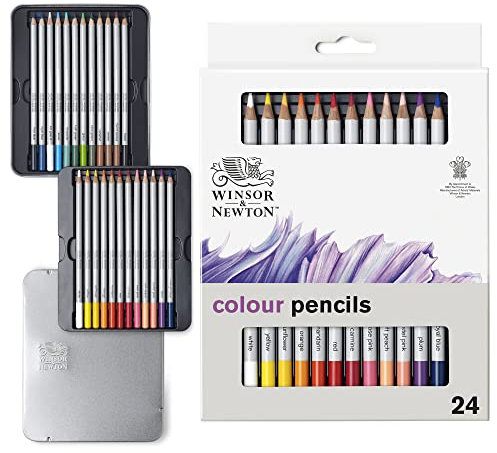 Winsor & Newton 490013 präzisions Künstlerfarbstifte im Set, 24 lebendige Farben, hochwertige Künstlerpigmente für farbkräftiges Malen in mehreren Schichten, höchste Farbbrillanz, bruchsicher