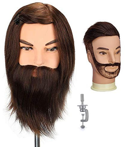 Neverland Mann Frisierkopf 100% Echthaar, Frisurenkopf Männlicher übungskopf mit Langen Haaren, Puppenkopf Modell mannequin Kopf mit Halter (12 Zoll)