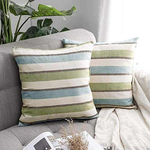 MIULEE 2er Set Streifen Kissenbezüge Kissenhülle Leinenoptik Sofakissen Dekorative Kissenbezug Dekokissen Deko Couchkissen Bezug für Sofa Büro Couch Schlafzimmer Wohnzimmer 50x50 cm Grün