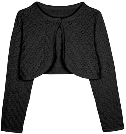 Bolerose Ragazze Manica Lunga Bolero in Maglia a Punta Bambini Cardigan (Nero, 7-8 Anni)
