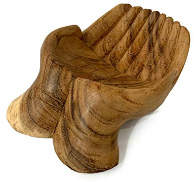 Teak Wood Hand of Hope Bowl 30x8x20cm Vintage Carved Food Snacks Fruit Serving Decor