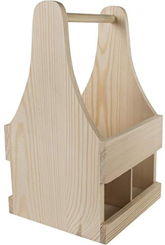 WooDeeDoo Wooden Beer Bottle Carrier – Holds 4 x 330–500 ml Bottles – Pine Gift Box for Men DIY Craft Decoration Groomsman Birthday Home Bar Storage Rustic Crate for Events – 16.5 x 16 x 29 cm