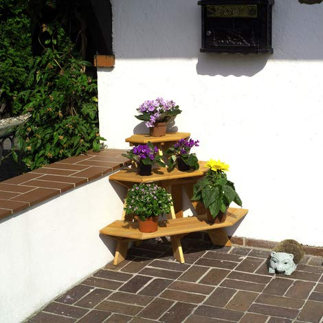 Beauty.Scouts Blumentreppe Eckelement Heide I Kiefernholz honigbraun 87x59x62cm Blumendekoration Gartendeko Blumenständer Blumenregal Regal Außenregal Outdoor