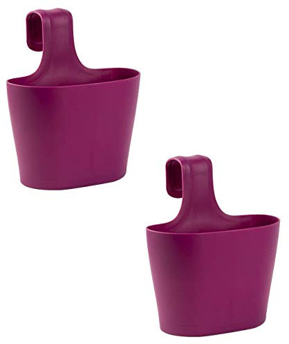 2X Blumenkasten oval 2,8 Liter Balkon Übertopf Pflanzkasten Blumentopf zum Hängen mit 1. Bügel und Wasserspeicher lila