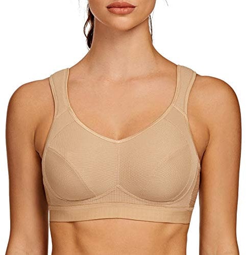 AGONVIN Sports Bras for Women High Impact Plus Size Support Wirefree Running Control Beige 40D