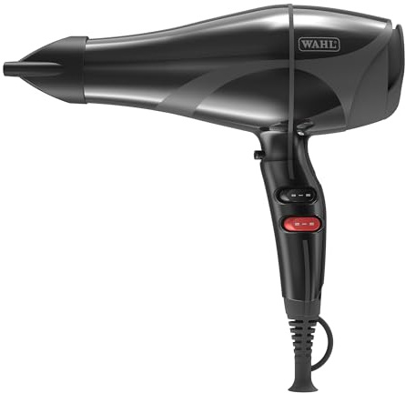 Wahl Pro Keratin Dryer - Black, 2200 Watt, Ionic Reduces Static and Frizz, Keratin Infused tourmaline Coated Grille, 3 Heat and 2 Speed Settings, Concentrator and Wide Nozzles
