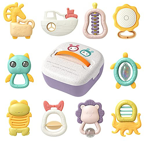 Sonajeros para bebés recién nacidos, batido sensorial para la dentición y agarre para la educación temprana, para animales de 3 6 9 12 meses, caja de almacenamiento de regalos para bebés, niños y niña
