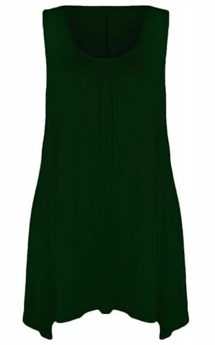 STAR FASHION Womens Hanky Hem Top Plus Size Ladies Sleeveless Scoop Neck Henky Vest Top Summer Wear Bottle Green UK 12-14