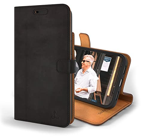 Snakehive Étui Coque Portefeuille en Cuir Véritable Compatible avec Apple iPhone 13 Pro Max | Porte Cartes, Anti Choc, Housse Aimantée, Stand Fonction Support | Modéle Vintage - en Noir