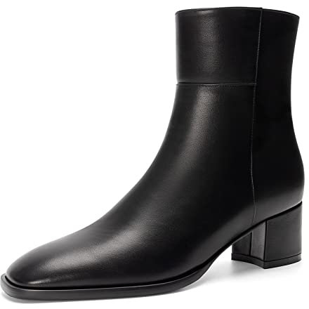 Saekcted Stivaletti da donna caldi, con tacco basso, con cerniera a punta quadrata, stivaletti Chelsea, Nero, 39 EU