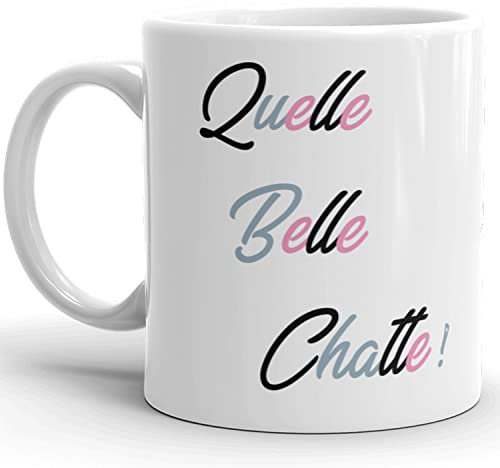 CC Boutique Mug humour chat quel belle chatte à quoi tu pensais idée cadeau tasse drôle Noël Fête Anniversaire femme amie, collègue, famille