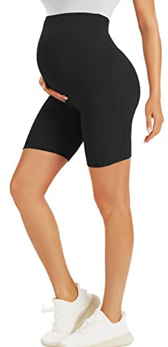 BONVIGOR Short de grossesse au-dessus du ventre - Short de moto pour femme enceinte - Short d'entraînement - Yoga - Short de sport actif pour femme enceinte, 1 paquet - Noir, M