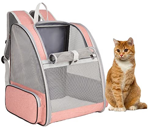 YUOCT Katzen Rucksack Tragetasche, Hundetransportbox Hundetasche Hundebox Faltbare Kleintiertasche von Fluggesellschaften zugelassen, Katzen-Trage-Rucksack (Rosa)
