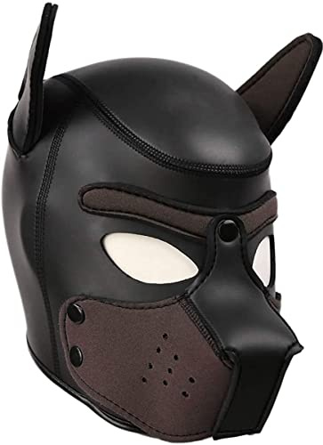YiQin RWSX Hundemaske, Weiche Latex Petplay Hundemaske mit Ohren Welpenmaske Hunde Masken, Abnehmbarer Mund, Geeignet für Halloween, Urlaubsparty