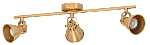 EGLO LED Deckenlampe Seras, Deckenleuchte mit 3 Spots, Spotbalken schwenkbar, Wohnzimmerlampe aus Stahl in Messing-gebürstet und gold, Deckenspots mit GU10-Leuchtmittel, warmweiß
