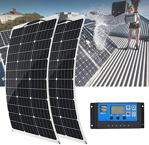 TOOJUN Panel Solar de 150 vatios 18 V Placa fotovoltaica Flexible Panel Solar al Aire Libre de silicio monocristalino con Controlador 40A (Paquete de 2)