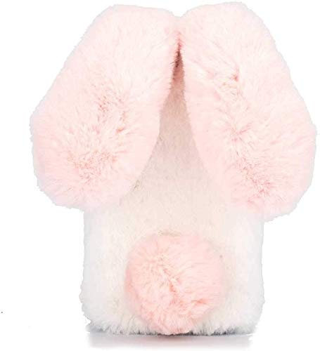 BLOTECH Rabbit Ears Hülle für Xiaomi Redmi A1 Hase Pelz Handyhülle Kaninchen Case Schutzhülle Niedlich Pelzigen Winter Weicher und Bequemer Etui Flauschige Plüschbezug Schale Tasche Cover,Rosa Weiß