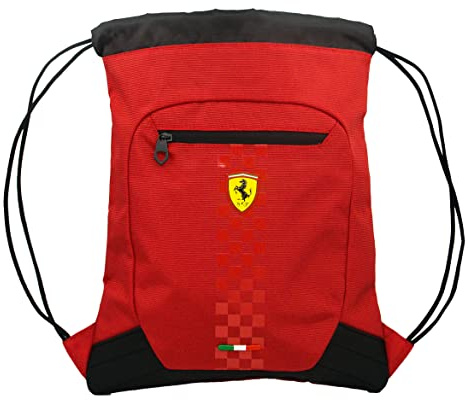 Ferrari SCUDERIA Zaino Scuola Coulisse, Sacca sportiva Unisex per Bambini e Ragazzi con Spallacci e Chiusura Anti-Soffocamento con Tasca con Chiusura ZIP