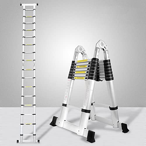 Yakimz Aluminium Teleskopleiter mit Klappbar Design- JZ190D Teleskop Ausziehleiter - Mehrzweckleiter -1,9M+1,9M Faltbar Stehleiter - Rutschfester Aluminiumleiter Aluleiter (3,8 Meter)