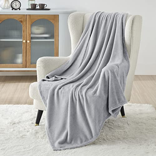 Bedsure Plaid Couverture Polaire Douillette - Plaid Polaire Douce et Chaude 130 x150 cm, Couverture de Canapé, Jeté de Canapé en Flanelle, Gris Clair