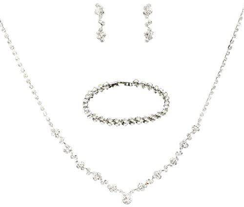 LEEQ Silber Hochzeitsschmuck Braut Strass Kristall Halskette Armband Anhänger Ohrring Set Hochzeit Schmuck set Prom Kostüm Schmuck Set Braut Hochzeit Party