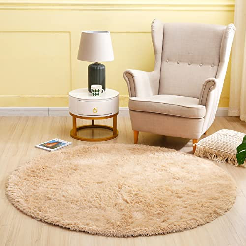 Teppich Rund Teppich Wohnzimmer Hochflor Teppiche Langflor Wohnzimmerteppich für Wohnzimmer Flauschiger Teppich Schlafzimmer Outdoor Carpet(Khaki, 80cm)