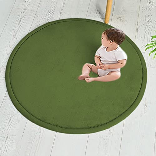 Xpnit Runde Korallen-Samt-Krabbelmatte, große Fläche, Baby-Spielmatte, weicher, rutschfester Kinderzimmerteppich für Babys, Kinder, Kleinkinder (rund, 120 cm, dunkelgrün)