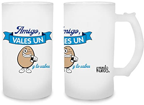 Jarra de cerveza amigo vales un huevo. Cristal esmerilado de primera calidad AAA. 80 x 150 mm. 500 ml