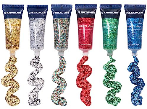 Kryolan Multi Gel Glitter Set mit 6 Farben - Multicolor - Perfekt für Kinderschminken, Partys, Karneval und Festivals! Für glitzerndes Styling von Gesicht, Körper und Haaren