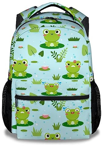 COOPASIA Frosch-Rucksack für Mädchen und Jungen, 40,6 cm, Frosch-Design, Büchertasche mit verstellbaren Trägern, langlebig, leicht, Frosch1, Classic