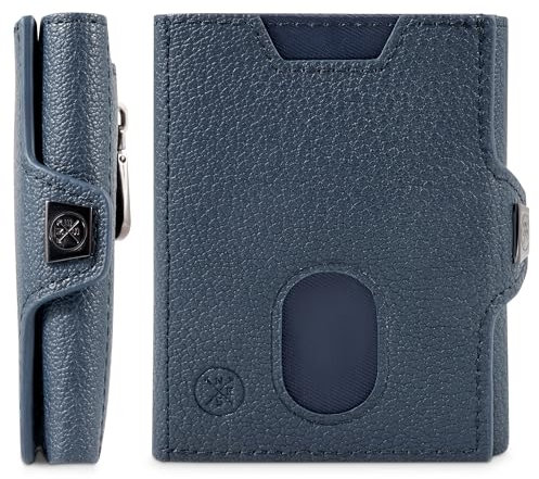 WEST® Trifold Slim Wallet mit Münzfach für Herren - Geldbeutel Herren Slim für 8 Karten - Smart Wallets for Men - Mini Geldbörse Herren Klein - Portemonnaie Herren Klein - BLAU