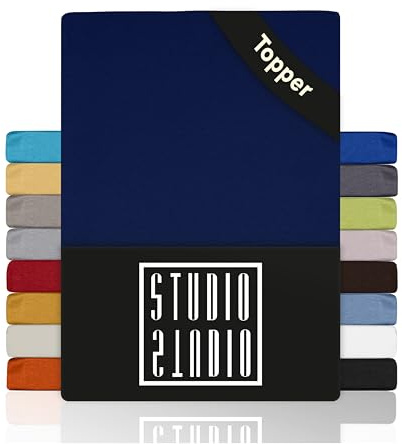 STUDIO Basic Topper Spannbettlaken 160x200cm – Jersey-Spannbetttuch aus 100 % gekämmter Baumwolle – Marine – bügelfrei, elastisch & Oeko-TEX Zertifiziert – für Topper 4–14 cm