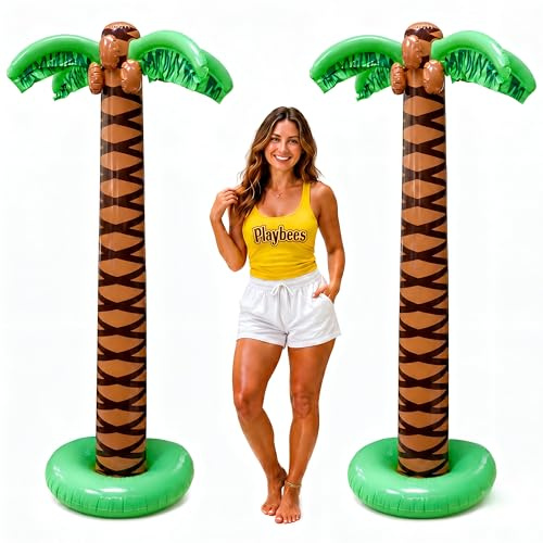 Palme gonfiabili giganti – Confezione da 2 – 1,8 m super robuste alberi artificiali per feste Luau, decorazione da spiaggia, atmosfera a bordo piscina, decorazione a tema tropicale e divertimento