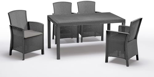 BICA Diningset 5 TLG. Lido, 4 Sessel inkl Sitzkissen, Tisch Houston, Graphite - wetterfest