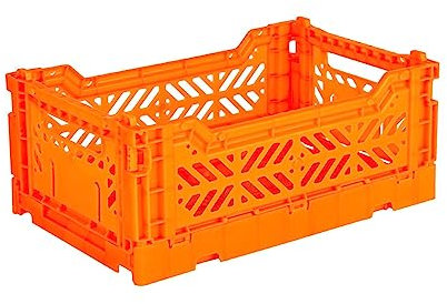 Ay-Kasa Klappkiste, stabile Faltkiste aus Kunststoff, stapelbar, Neon Orange, Mini (27x17x11cm)