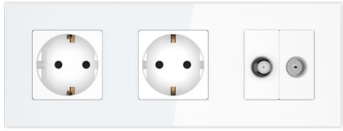 PULSAR Sat Kabel Dose Unterputz mit 2 Steckdosen 3-Fach Weiß Glas, Steckdose x2 mit SAT UP Dose/Antennendose und Kabel Anschlussdose