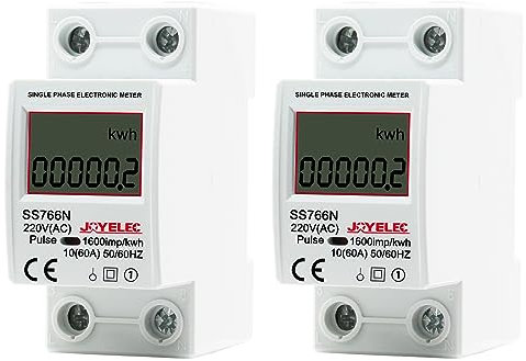 JOYELEC 2 STÜCK LCD Digitale 220V Stromzähler Hutschiene KWh Zähler 10(60) A 1-phasiger Wechselstromzähler 2-poliger 2P-DIN-Schienen-Stromzähler,zeigt nur kWh an,keine Hintergrundbeleuchtung