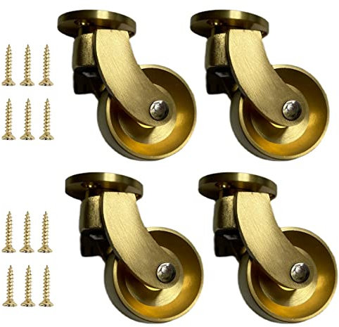 Lenkrollen aus massivem Messing, Antik-Vintage-Gold-Möbelrollen, Plattenrolle mit Schrauben, 360° drehbar, Tragkraft 150 kg, Ersatz für Möbel, Sofa, Stuhl, Schrank, 4 Stück (35 mm/1,4 Zoll)