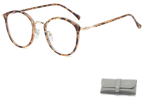 Wnddle Retro Brille ohne Sehstärke, Bilderrahmen Brille Blue Light Blocking Gläser, Rund Groß Brille mit Blaulichtfilter ohne Sehstärke Anti-Blaulicht Gläser, Klare Linsen Brille für Frauen/Männer