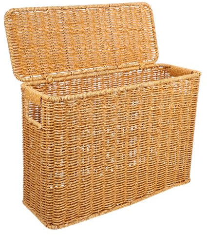 Ciieeo Narrow and Tall Storage Box with Lid Rattan Magazine Holder Woven Toys Container File Storage Baskets Basket with Lid Hamper Weaving Storage Container Wicker Plastic Fruit Flower