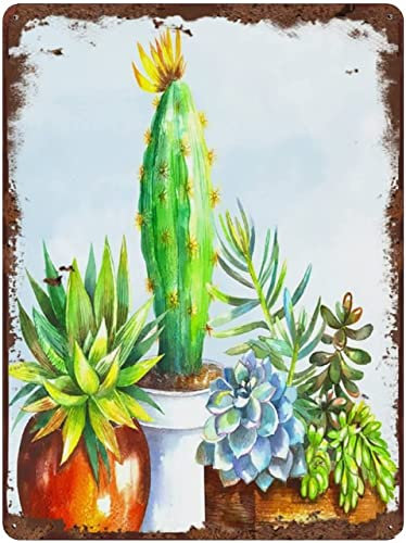 Trio succulento Targa in metallo in metallo Cactus del sud-ovest Cactus in vaso Poster Decorazione da parete Desert Decor Home Kitchen Bar Room Garage 12x16 pollici