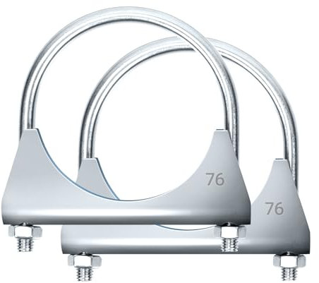 Glarks 2 abrazaderas de escape de acero inoxidable 304 en U, 76 mm (3 pulgadas) para silenciador, perno en U, diseño con brida de sillín para tubo de escape