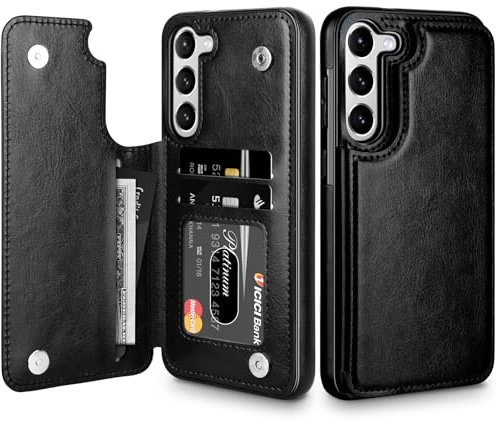 Coolden Hülle für Samsung Galaxy S23 HandyHülle Samsung S23 Premium PU Leder Hülle mit Kartenfach Stoßfest Schutzhülle Klappbar Flip Case Tasche Brieftasche Klapphülle für Samsung S23 Schwarz