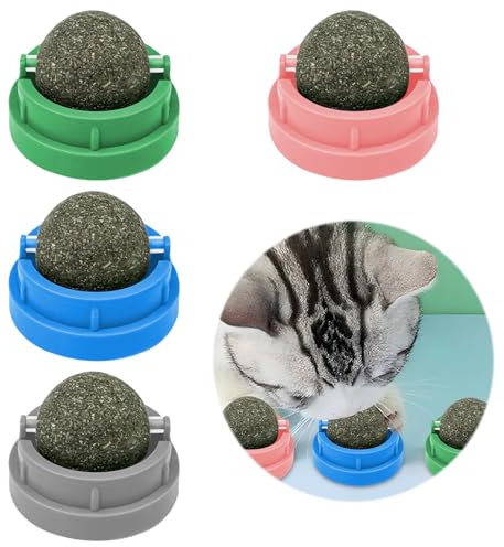 Maxentico Juguetes para Gatos(4Pcs), Catnip para Ball, Juguetes de Hierba Gatera Bolas, Bola Juguete Gato, para Limpiar Los Dientes y, y Aumenta El Apetito, con Tapa para Almacenar