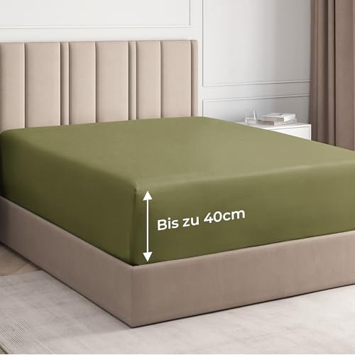 Spannbettlaken 180x200 cm – 40 cm Steghöhe – Aus gebürsteter Polyester-Mikrofaser – Spannbetttuch geeignet für Boxspringbetten – Passt auf Matratzen bis zu 40 cm – Oeko-TEX Zertifiziert, Salbei Grün