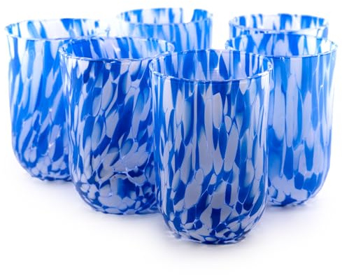 MurArt 6 Bicchieri di Murano Set da 6 Bicchieri Bianco e Blu da Acqua da 400ml in Vetro Soffiato a Mano in Lavorazione Artigianale Collezione Eleganza Made in Italy