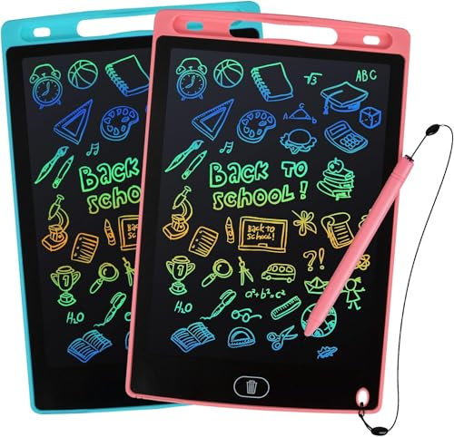kogabanny 2 Pack LCD Writing Tablet,12 Inch Doodle Scribbler Pad Colorful Screen Drawing Board Learning Gift for Kids, Educational Toys for 3-6 Years Old Boys & Girls, Pink+Blue