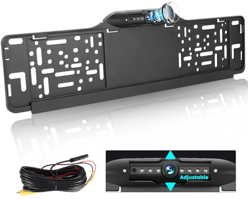 Ohradio Cadre de Plaque D'immatriculation UE Caméra de Recul 7LED, Étanchéité, Vision Nocturne, Grand Angle Caméra Full HD 1080P Ángulo Ajustable, 720P/1080P/CVBS Caméra de Recul