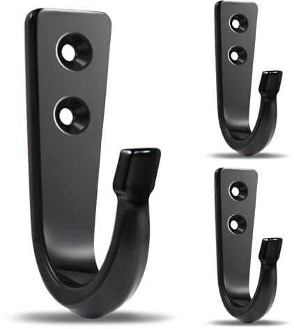 XHIPY 3 PCS Heavy Duty Single Prong Wall Hooks for Garage, Backpacks, Coats, Cast Iron Pans, Tools (Black)